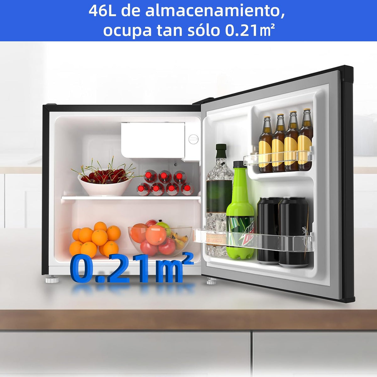 CHIQ Minibar, capacidad 46L, compresor incorporado, botellero y compartimento congelador, control de temperatura regulable, bajo nivel de ruido, puerta reversible, color negro