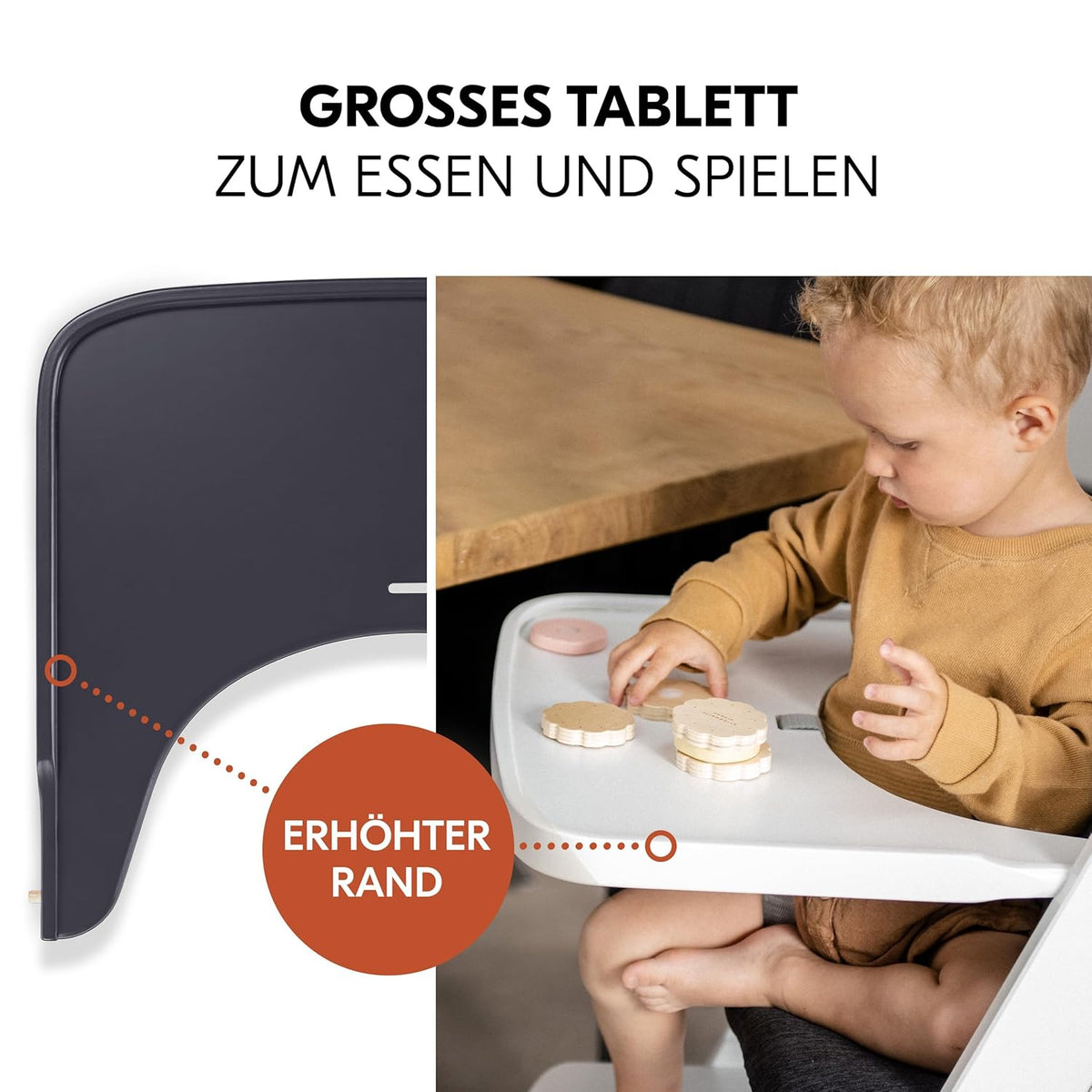 Hauck Trona Beta+ Newborn Set Eco Bouncer - Trona de madera evolutiva para bebés desde el nacimiento, incluye accesorio para recién nacidos, cojín de asiento y bandeja - Gris oscuro