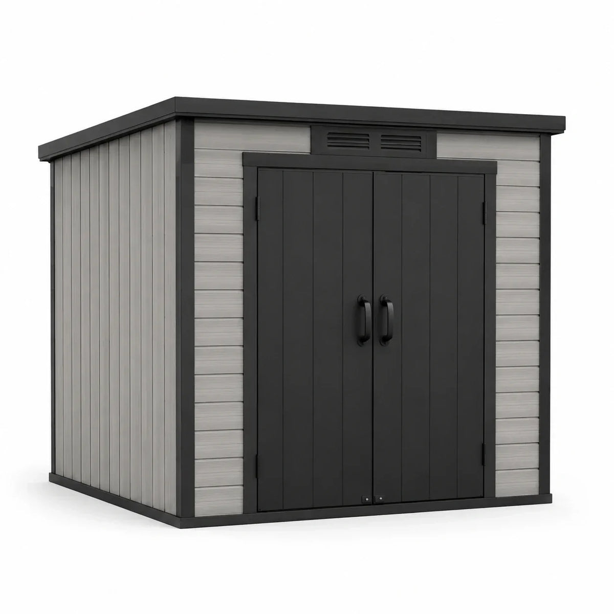 Casetta de jardín de plástico 185x152x226 cm de polietileno gris/negro con puerta doble