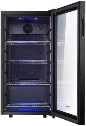 Refrigerador de bebidas Kalamera, nevera para cerveza con panel de control táctil, zona de refrigeración de 3-18 °C, refrigerador de botellas de 86 litros, iluminación interior LED azul, 41 dB, KRC-86GE