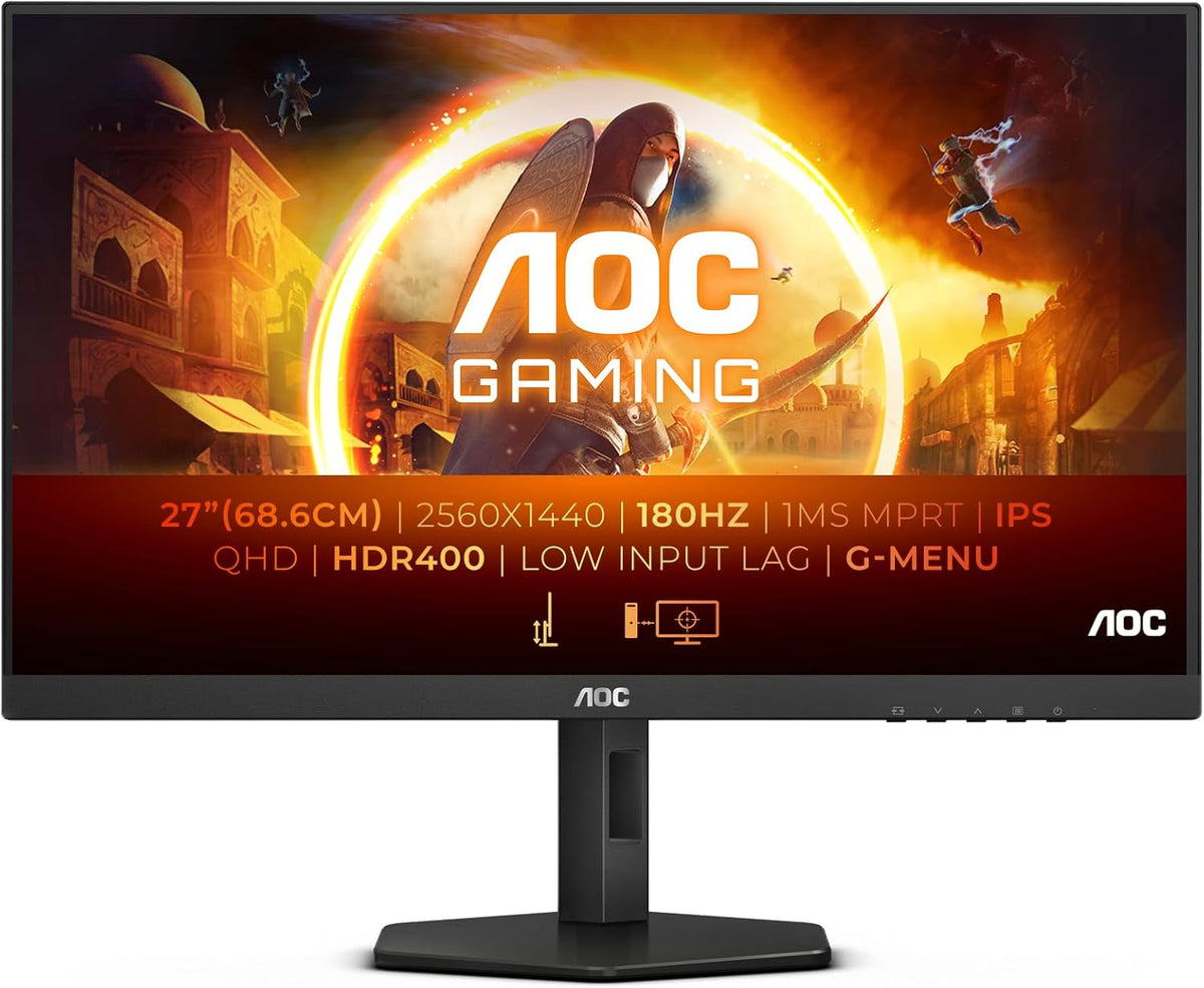 AOC Gaming Q27G4XD - Monitor QHD de 27 pulgadas, 180Hz, 1 ms, FreeSync Prem., G-Sync Comp., HDR400 (2560x1440, HDMI 2.0, DisplayPort 1.4, Hub USB) Negro