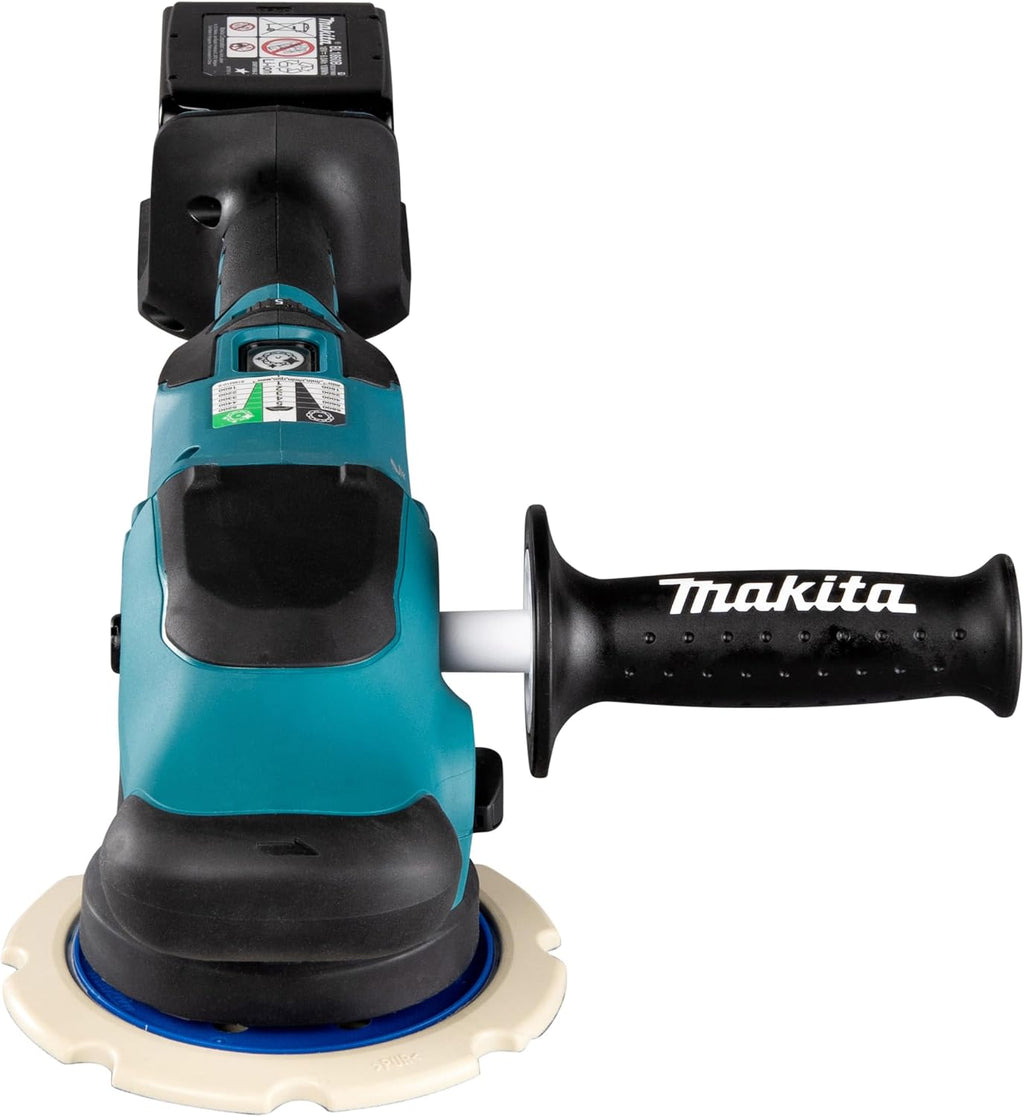 Pulidora excéntrica Makita DPO600TKX1, 1 batería más cargador en maletín de transporte, azul, 18 V / 5,0 Ah