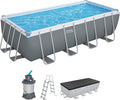 Set completo de piscina desmontable Bestway Power Steel con depuradora de arena, 488 x 244 x 122 cm, gris, rectangular