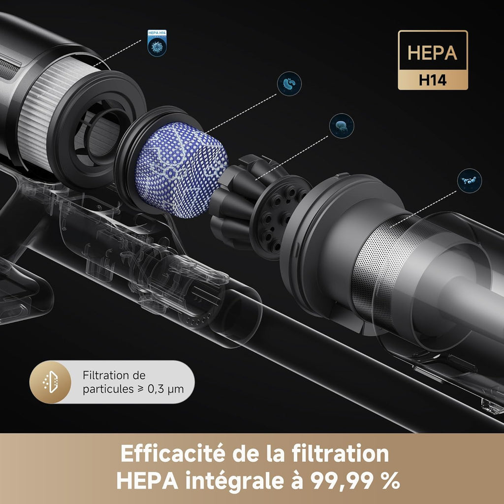 Aspiradora escoba inalámbrica Dreame Z10, 24 000 PA / 210 AW, 90 min de autonomía, filtración HEPA H14 al 99,99 %, detección de polvo, ajuste automático de succión, multisuperficie antienredos