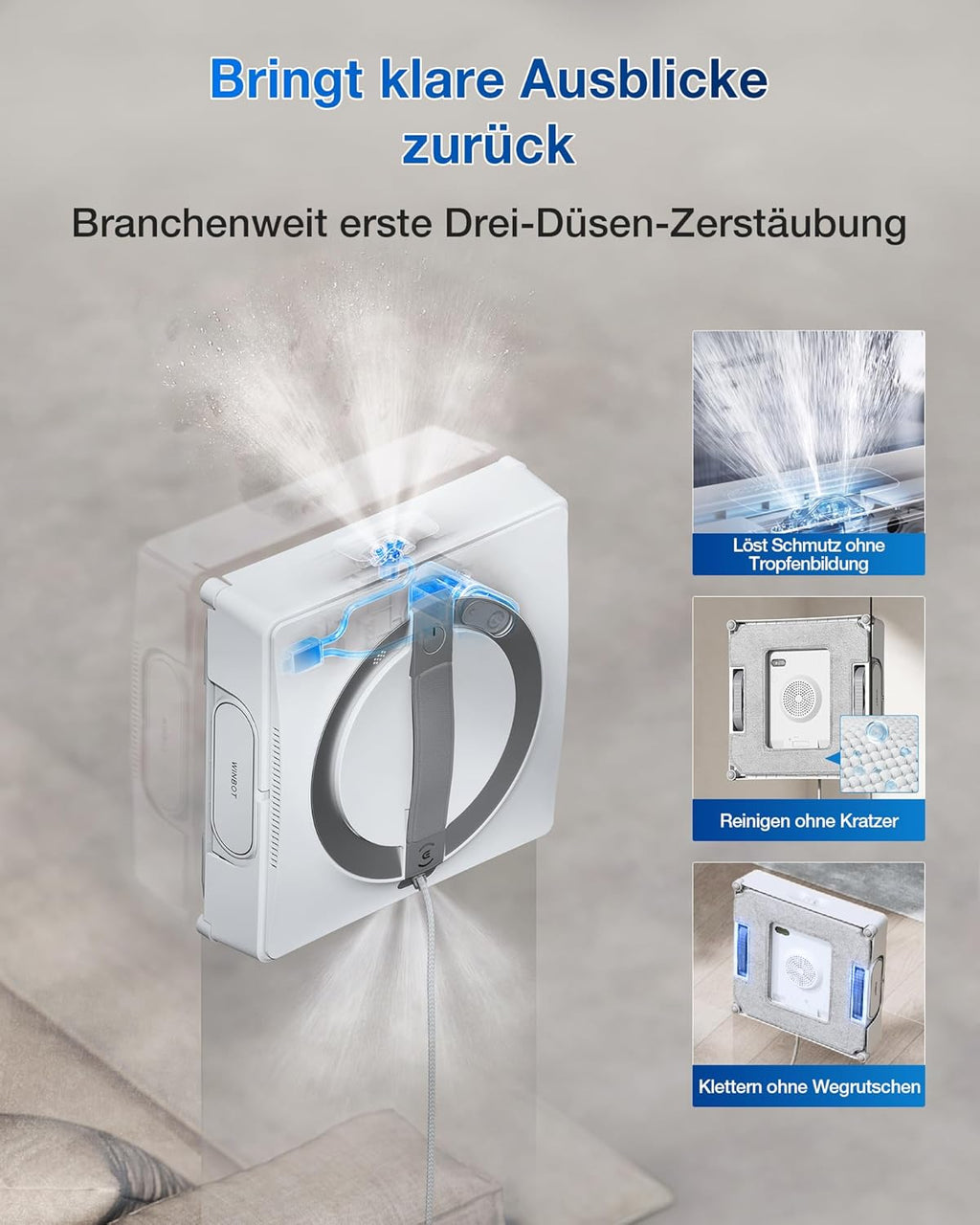 Robot limpiacristales ECOVACS WINBOT W2 PRO Omni con estación multifunción 6 en 1, carga durante el funcionamiento, cabezal de pulverización de 3 boquillas, protección de 12 niveles, planificación de rutas Win-SLAM 4.0, blanco