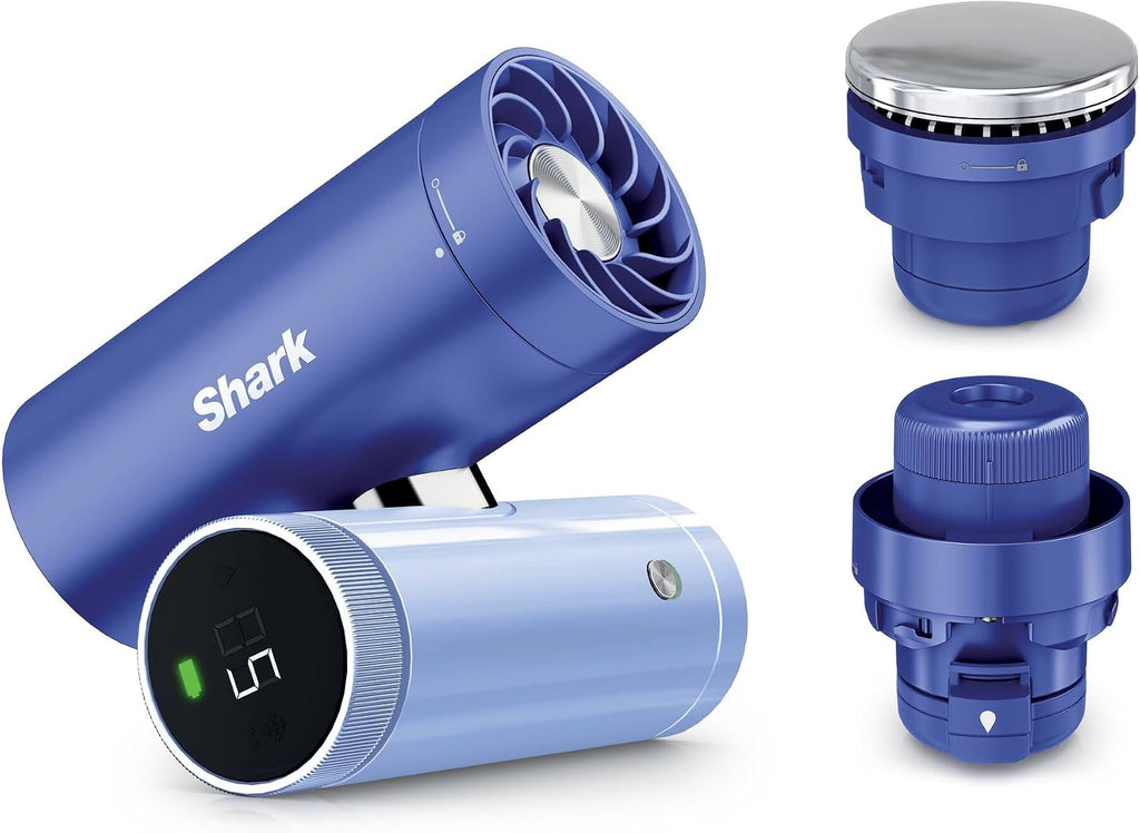 Ventilador de mano de alta velocidad 3 en 1 Shark ChillPill, sistema de nebulización e InstaChill, con 3 accesorios de refrigeración, diseño apto para viajes, gris claro FA022EULV