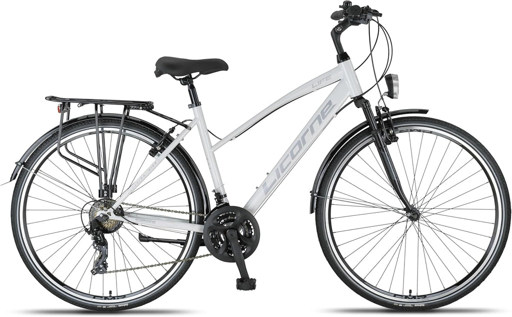 Bicicleta de trekking premium Licorne Bike de 28 pulgadas para hombres, jóvenes, chicas y mujeres, con 21 velocidades, bicicleta de ciudad, bicicleta para hombre L-V-ATB