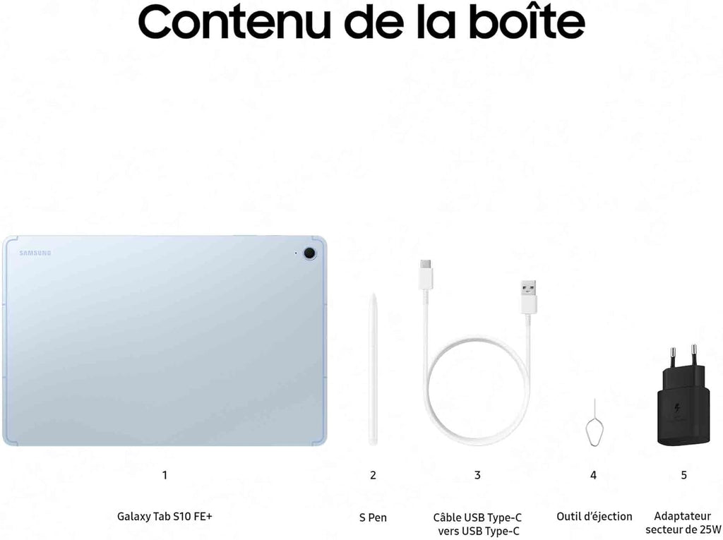 Samsung Galaxy Tab S10 FE+, Tablette Android WIFI 13.1" 128 Go, S Pen incluido, Certificación IP68, Azul, Cargador de pared rápido de 25W incluido, Versión FR