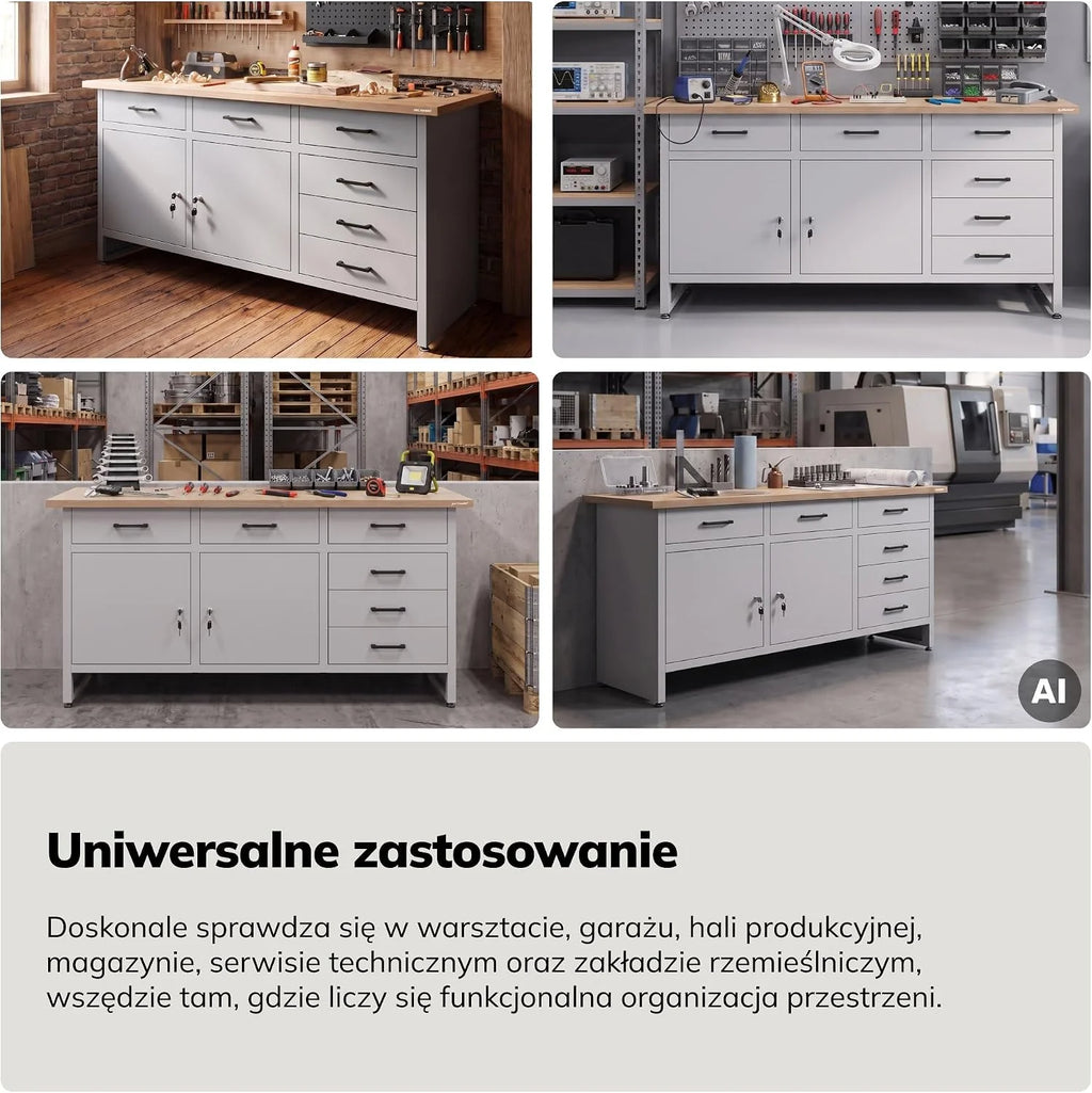 Jan Nowak Stół Warsztatowy Roboczy 170 x 85 x 60 cm, 6 Szuflad, 2 Szafki