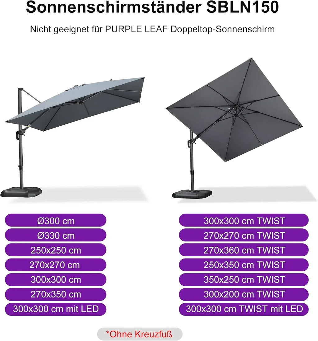 Base para sombrilla SBLN150 rellenable con agua o arena hasta 150 kg de peso para sombrilla lateral y sombrilla clásica