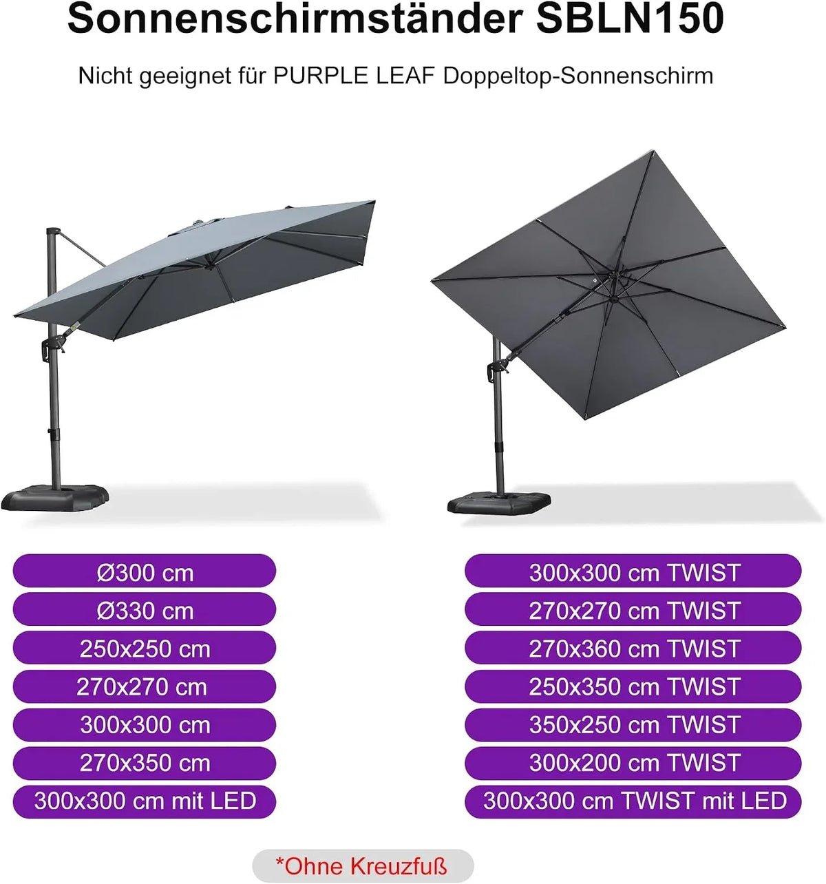 Base para sombrilla SBLN150 rellenable con agua o arena hasta 150 kg de peso para sombrilla lateral y sombrilla clásica