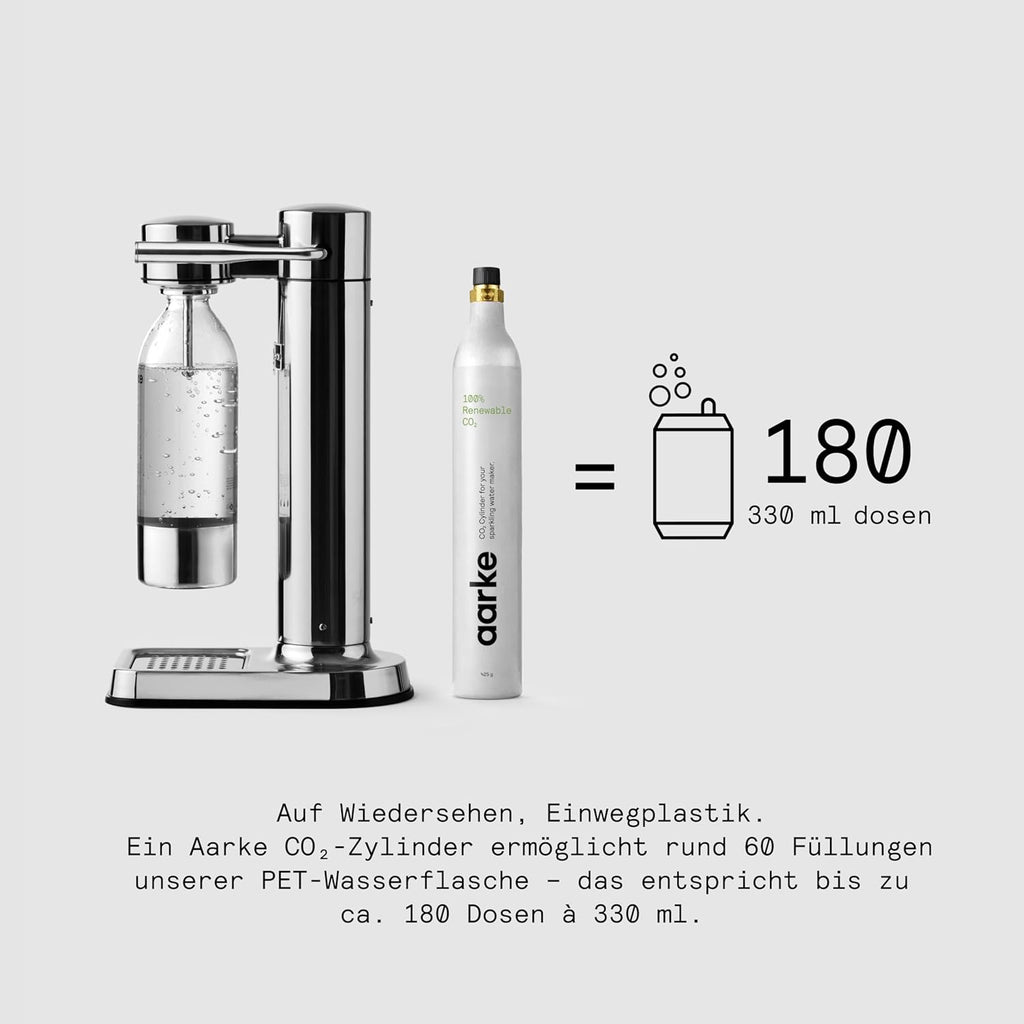 Aarke Carbonator 3, gasificador de agua de acero inoxidable con moderno acabado en acero, incluye botella de PET de 1L sin BPA, máquina de agua con gas para agua del grifo, compatible con cilindros de CO2 de 60L