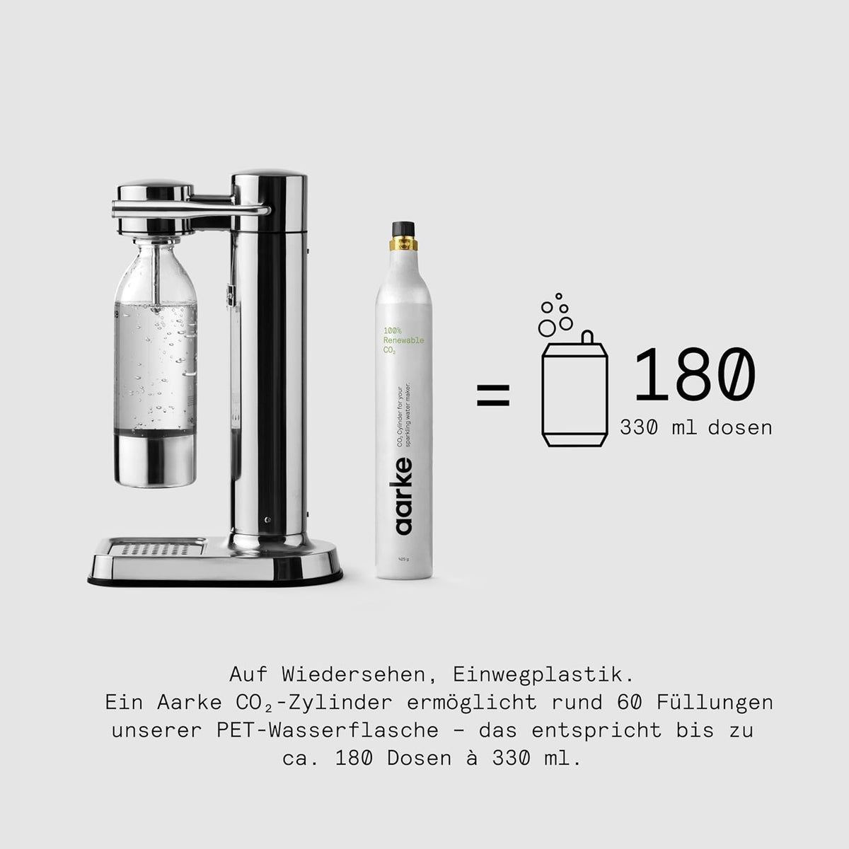 Aarke Carbonator 3, gasificador de agua de acero inoxidable con moderno acabado en acero, incluye botella de PET de 1L sin BPA, máquina de agua con gas para agua del grifo, compatible con cilindros de CO2 de 60L