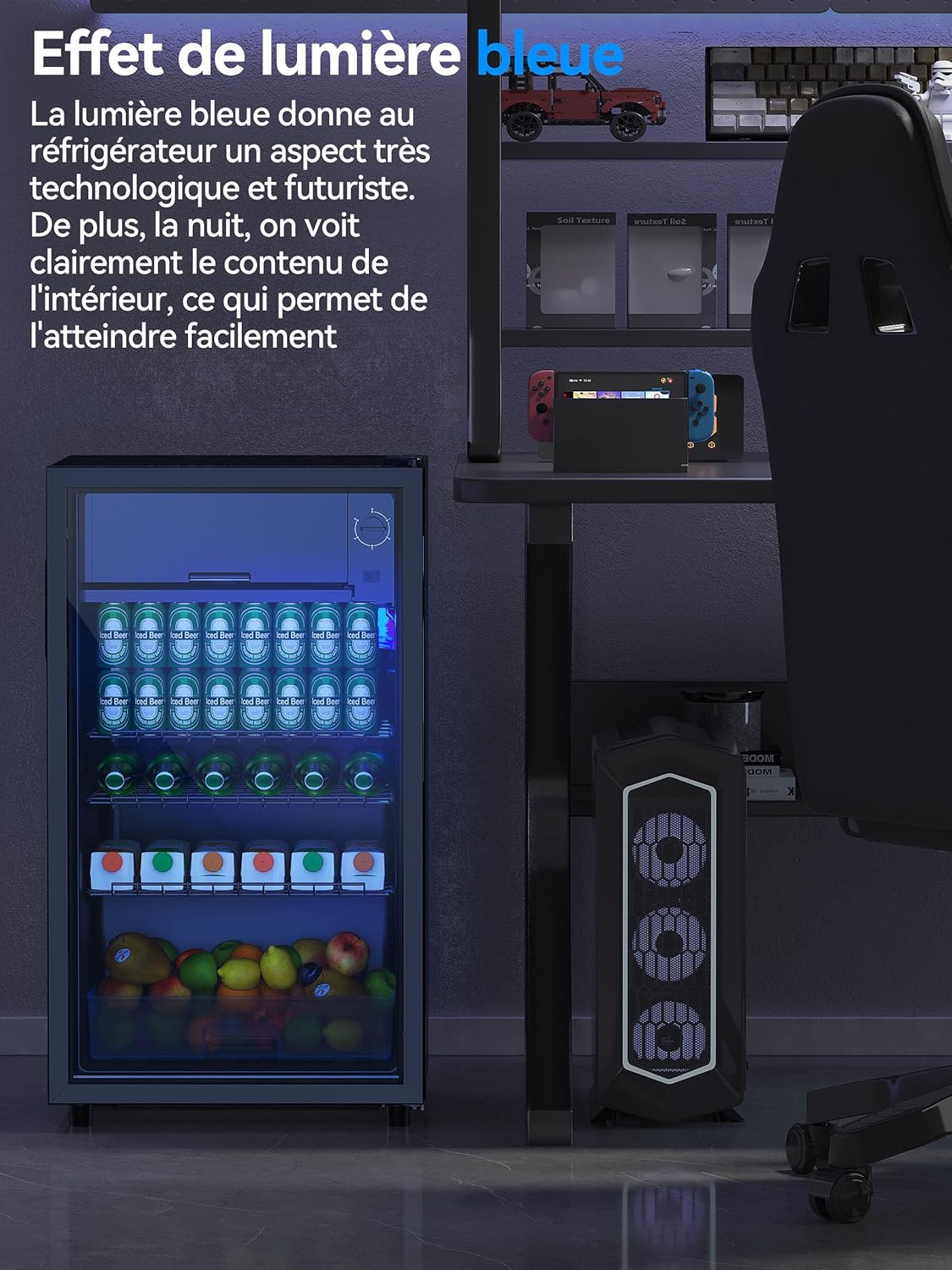 Devoko Nevera para bebidas de 93 L con puerta de cristal - Mininevera con luces LED RGB y estantes ajustables para uso interior/exterior. El refrigerador perfecto para su hogar, oficina, bar o fiesta.
