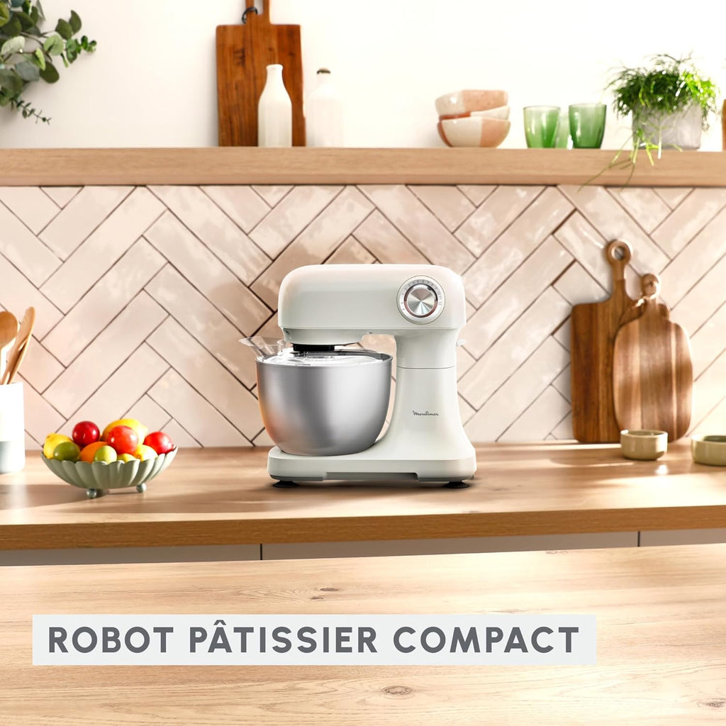 Moulinex, Bake Simple, Robot pastelero, compacto, fácil de usar, batidor de varillas, batidor y gancho amasador, QA141AF0