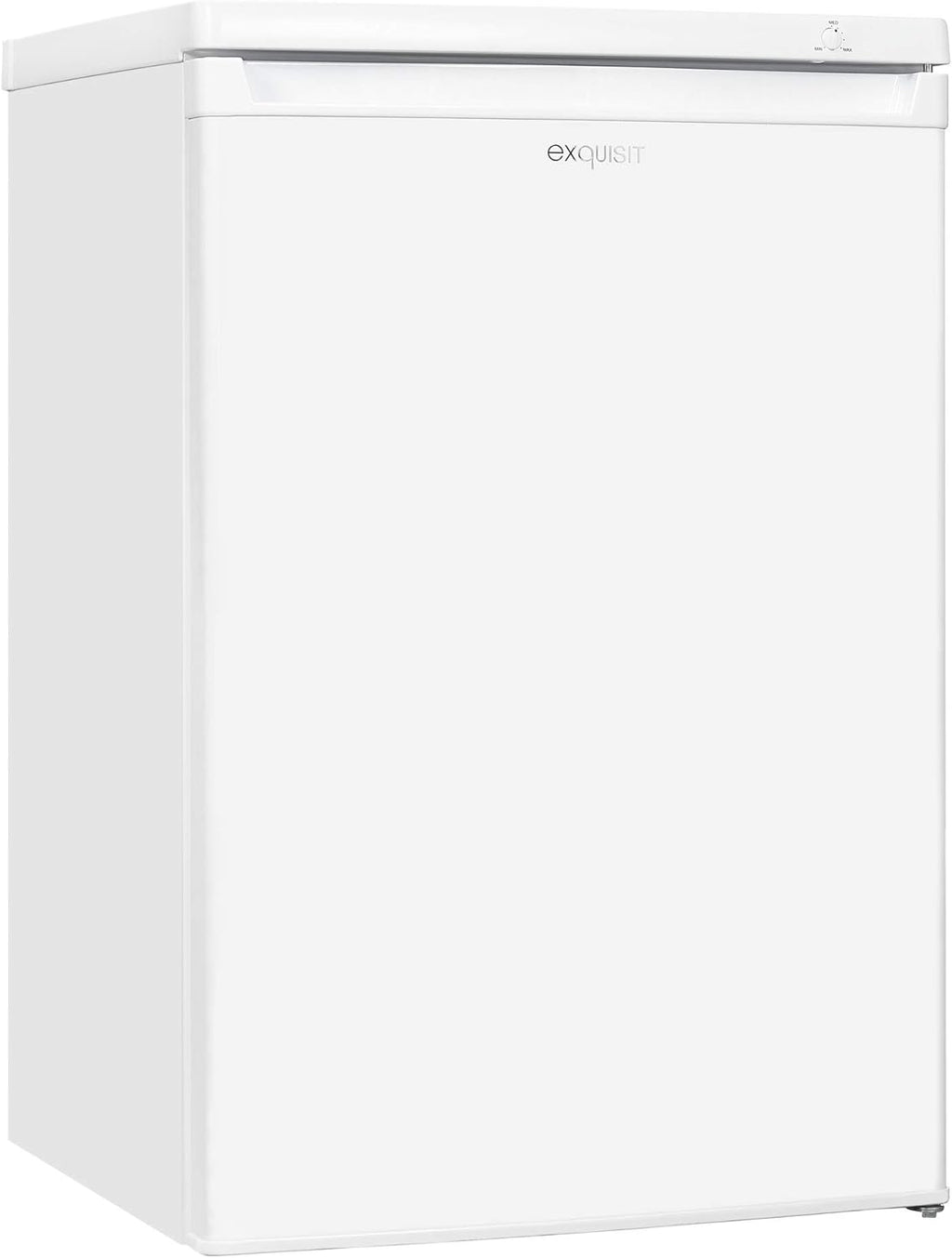 Exquisit® Congelador de sobremesa 91L, color blanco, clase E, congelador de 4 estrellas, 4 cajones transparentes, puerta reversible, control de temperatura, medidas (85,5 x 55,0 x 58,0 cm)
