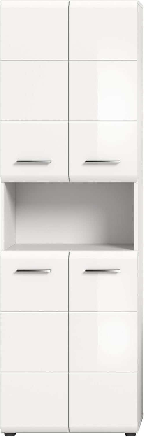 xonox.home - Armario alto Ice 60x185x30 cm, frente blanco alto brillo termoformado, cuerpo blanco - armario alto de baño ancho - elegante y funcional