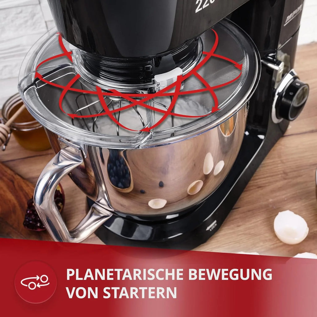 MPM MRK-19 Mikser Planetarny z Misą Mieszającą 6,5 l - Urządzenie Kuchenne do Ugniatania 2200 W - 6-stopniowa Regulacja Prędkości + Funkcja Pulse - Czarny