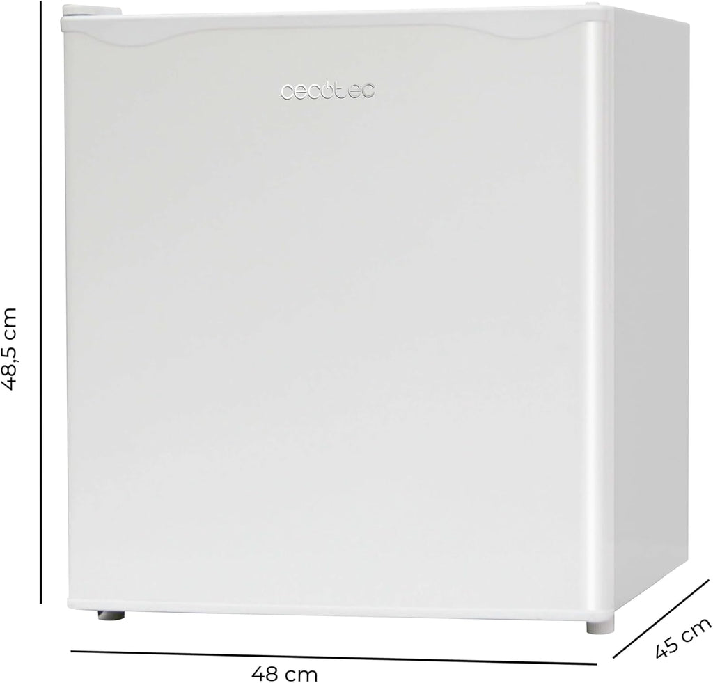 Mini refrigerador Cecotec GrandCooler 20000 L SilentCompress White E. Capacidad de 46 L, puerta personalizable, clase energética E, compacto de 48x45x48,7 cm. ¡Ideal para espacios pequeños!