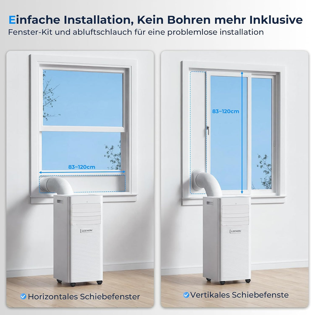 Aire acondicionado portátil 9000 BTU, LEENON 4 en 1, deshumidificador, ventilador y modo sueño, aire acondicionado móvil con tubo de escape, mando a distancia/temporizador 24h, aire acondicionado portátil para habitaciones de hasta 30 m²