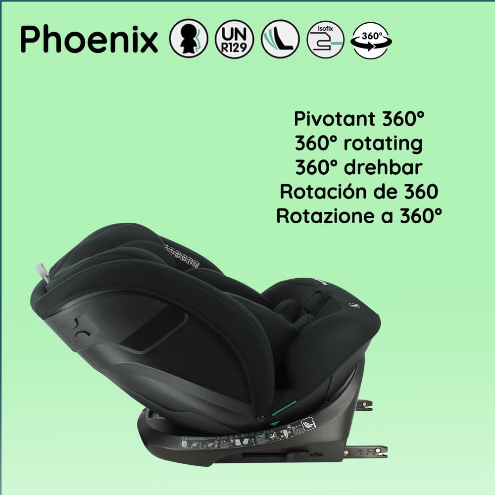 Nania - Silla de coche Phoenix giratoria 360° - I-Size 40-150 cm - Evolutiva desde el nacimiento hasta los 12 años aproximadamente - Grupo 0+/1/2/3 - Fijaciones Isofix - Protecciones laterales