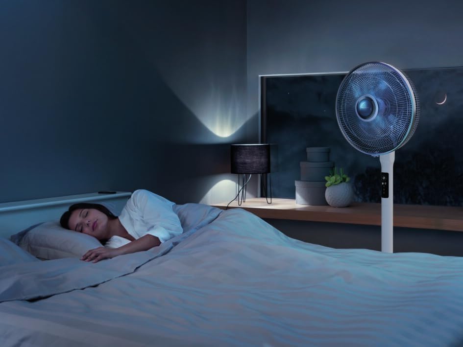 Ventilador de pie Rowenta VU5870 Turbo Silence Extreme+ | Mando a distancia | 5 velocidades | Desconexión automática | Temporizador | Oscilación automática | Altura regulable, blanco