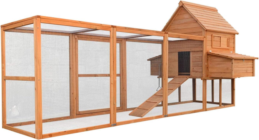 Gallinero Wiltec 3100 x 1500 x 1500 mm marrón con parque exterior y nidos de madera, gallinero con refugio, rejilla y bandeja de excrementos galvanizada