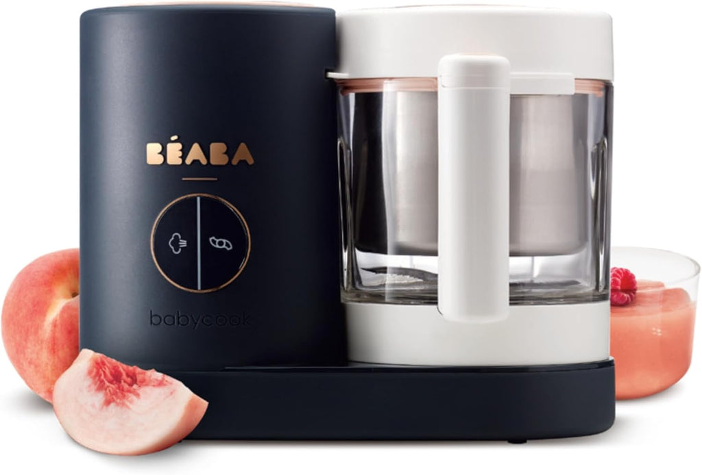 BÉABA - Babycook Néo - Robot para bebés hecho en Francia - Batidora-Cocedor - Bol de cristal y cubeta de acero inoxidable - Diversificación alimentaria - Potitos caseros para bebés - Cocción al vapor suave y rápida - Azul noche