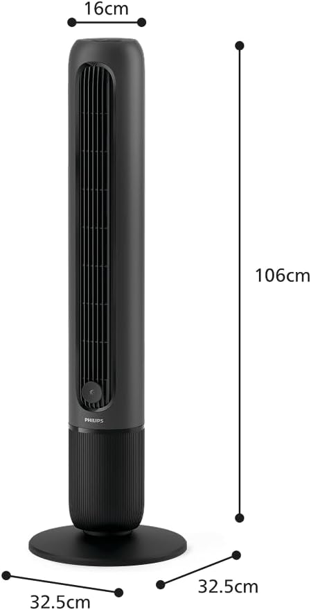 Ventilador de torre Philips serie 5000. Potente flujo de aire de 8,0 m/s, ultra silencioso de 24 dB, bajo consumo energético, mando a distancia, 5 velocidades, modo suspensión, temporizador de 9 h, oscilación de 80° (CX5540/01)