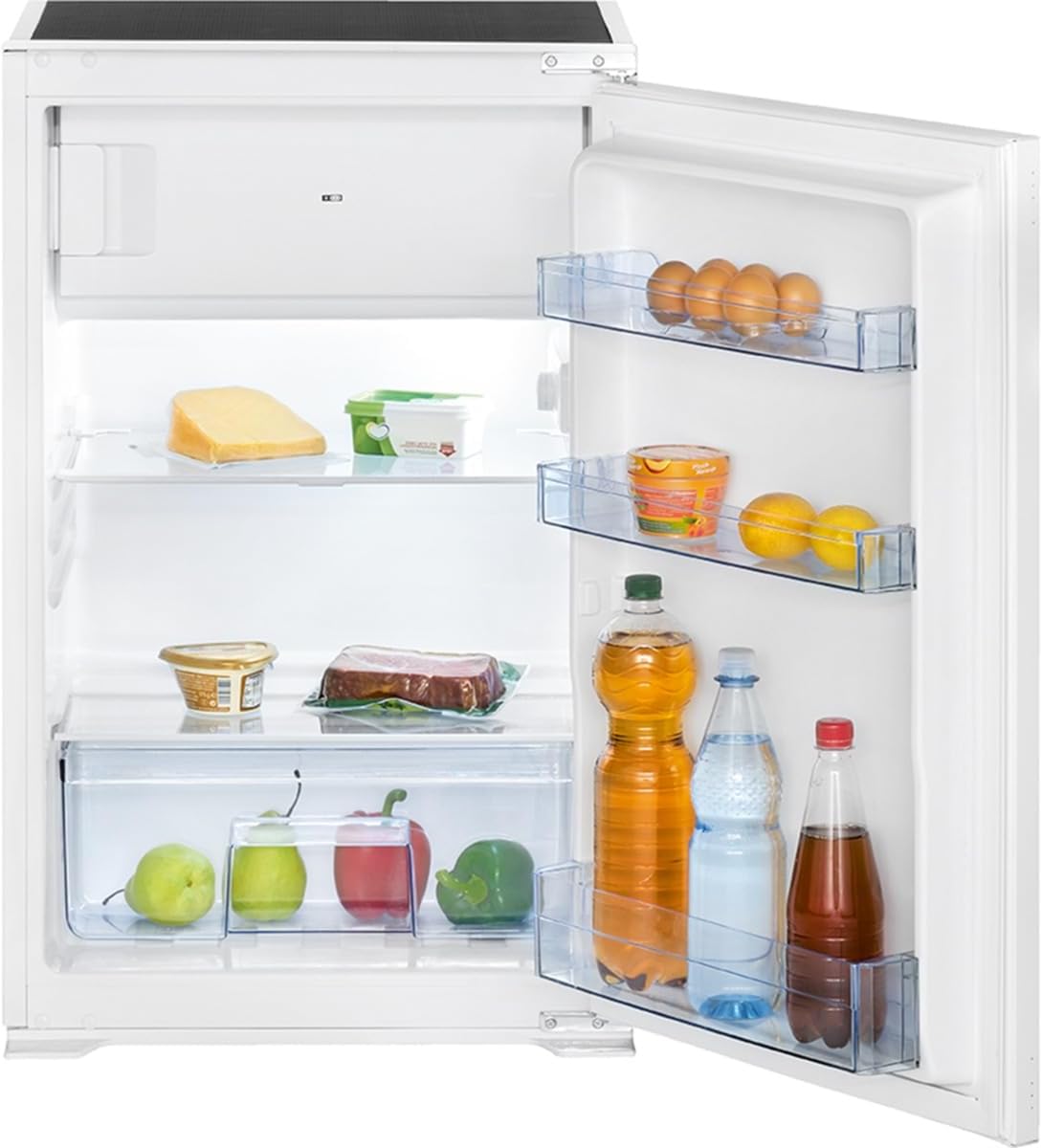 Frigorífico integrable Bomann® con congelador | Frigorífico integrable de 118 L con 2 estantes | Frigorífico integrable con descongelación automática y sistema de puerta deslizante | bisagra de puerta reversible | KSE 7810