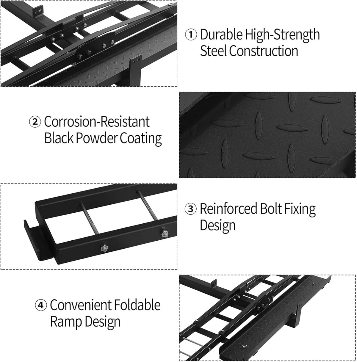 Portabicicletas para remolque, portamotos todoterreno, receptor de 5 cm/2", con rampa de carga, dispositivo de bloqueo antivuelco, soporte de moto de acero resistente para remolque