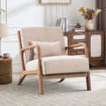 Sillón decorativo EBELLO con cojín, sillón tapizado moderno de mediados de siglo para sala de estar, sillón orejero con estructura de madera y apoyabrazos, sillón de lectura con capacidad de carga de hasta 150 kg, beige