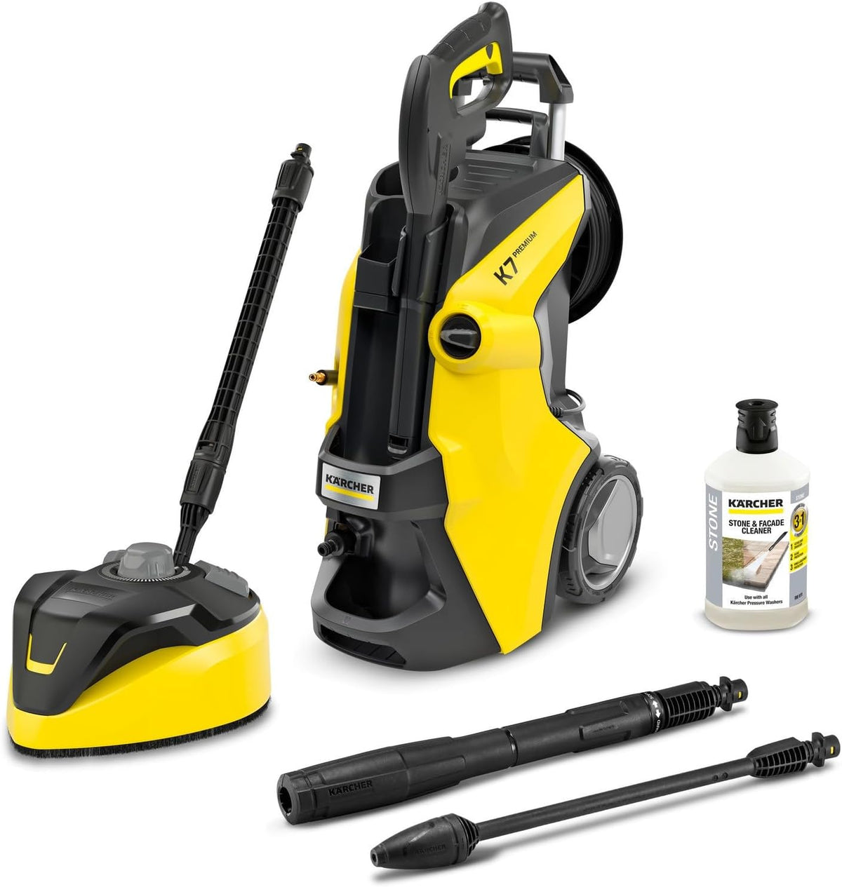 Limpiadora de alta presión Kärcher K 7 Premium Power Home Kit, presión: 180 bar, caudal: 600 l/h, rendimiento de superficie: 60 m²/h, potencia: 3000 W, enrollador de manguera, con pistola, boquilla turbo, lanza