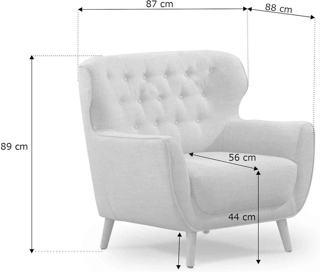 Sillón Abby de CAVADORE / Sillón tapizado retro con aspecto de terciopelo y botones decorativos / 87 x 89 x 88 / Aspecto de terciopelo, verde