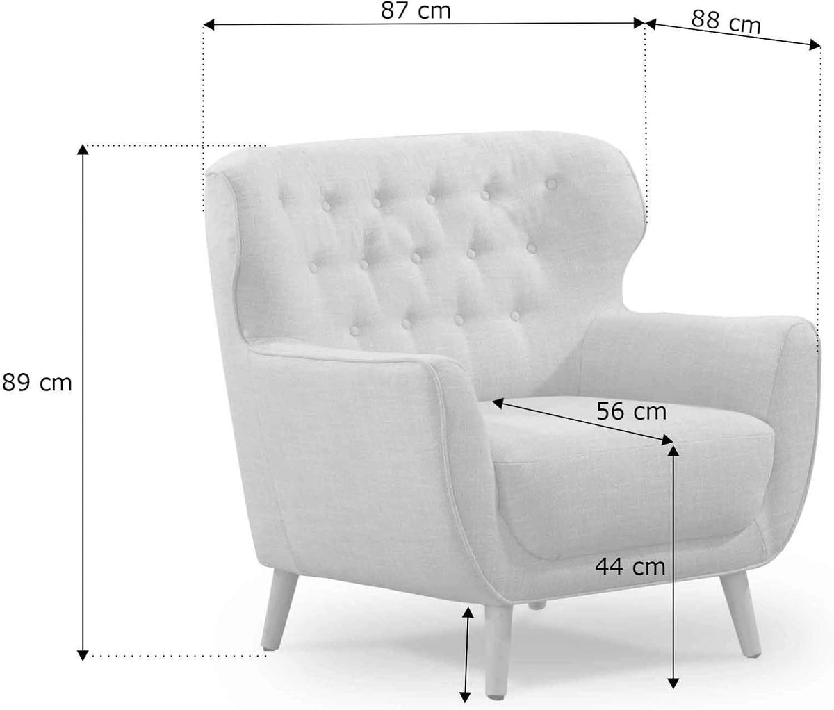 Sillón Abby de CAVADORE / Sillón tapizado retro con aspecto de terciopelo y botones decorativos / 87 x 89 x 88 / Aspecto de terciopelo, verde