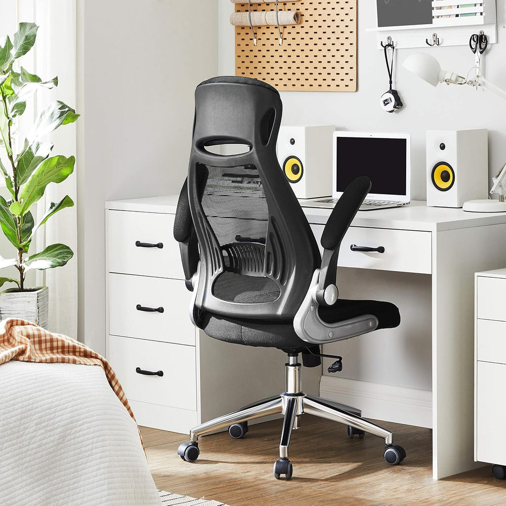SONGMICS fotel biurowy, ergonomiczny z siatki, odchylane podłokietniki