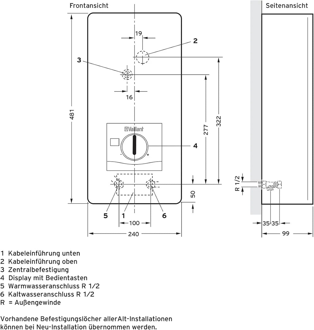 Calentador de agua eléctrico de flujo continuo VED E 24/8 24kW 400V con pantalla digital y temperatura regulable de forma continua 0010023779