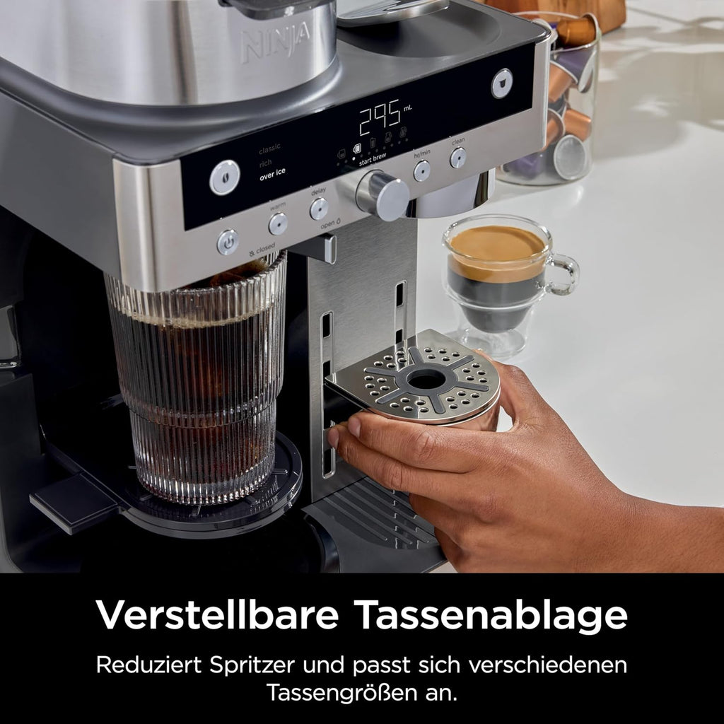 Cafetera de goteo y cápsulas Ninja Prestige 2 en 1 con espumador de leche integrado, para latte, café helado y flat white, negro CFN802EU