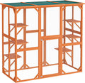 Recinto exterior para gatos Wiltec 168 x 82 x 166,5 cm con 6 superficies de descanso, recinto para gatos resistente a la intemperie para jardín, caseta para gatos con malla de alambre y techo de betún