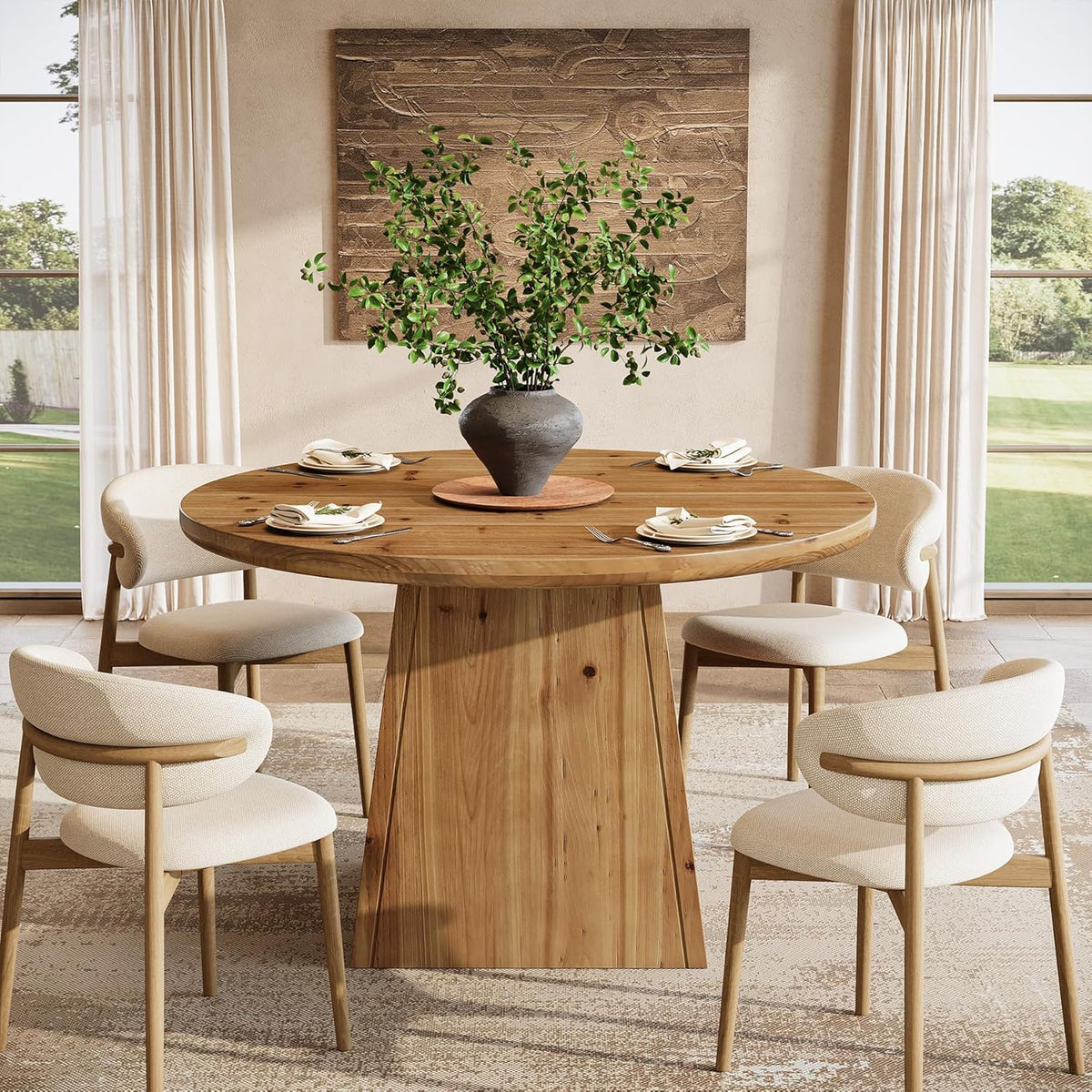 Mesa de comedor de madera maciza para 4 personas, pequeña mesa de cocina redonda con tablero reforzado y base estable para comedor, sala de estar, cocina, 100 x 75 cm, estilo rústico (solo mesa)