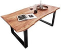 Mesa de comedor SAM B-Ware 200x100 cm Mundra, mesa de madera de acacia con borde natural, maciza y color natural, base en U de metal negro, mesa de comedor con borde de árbol auténtico