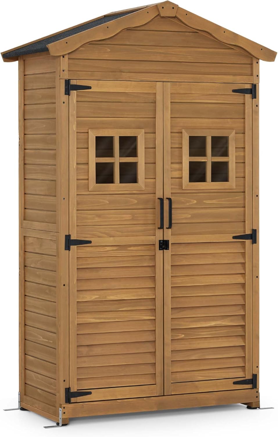 Armario de jardín MCombo, caseta de madera resistente a la intemperie, armario para herramientas de exterior, para jardín y terraza, cobertizo con 2 estantes móviles, 57×109×180 cm, 1152 (natural)