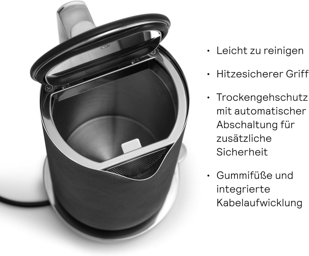 Hervidor de agua de acero inoxidable Aarke negro mate – Hervidor eléctrico de 1,2 L, múltiples ajustes de temperatura, base giratoria de 360°, ebullición silenciosa, boquilla antigoteo