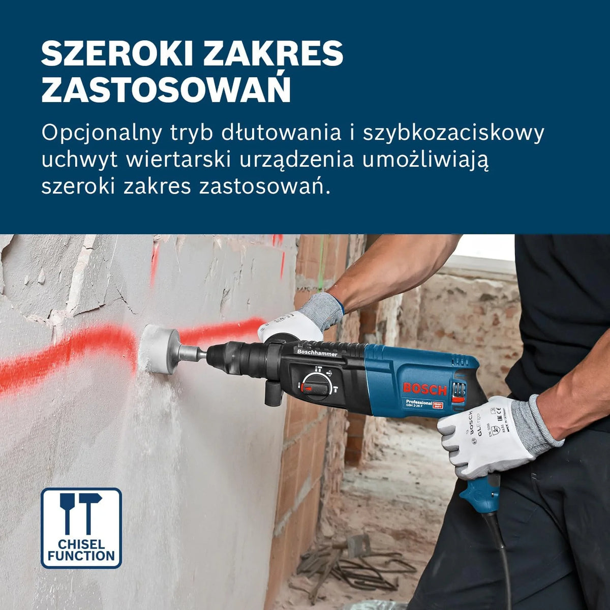 Bosch Professional: młot udarowo-obrotowy GBH 2-26 F (830 W, energia udaru 2.7 J, wymienny uchwyt SDS plus, walizka)