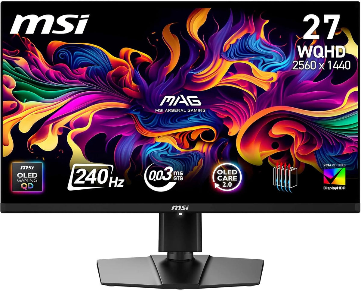 Monitor Gaming MSI MAG 271QP QD-OLED de 26,5" WQHD - Panel Quantum Dot OLED 2560 x 1440, 240Hz / 0,03ms, 99% DCI-P3, ΔE≤2, DisplayHDR True Black 400 - DP 1.4a, HDMI 2.1
