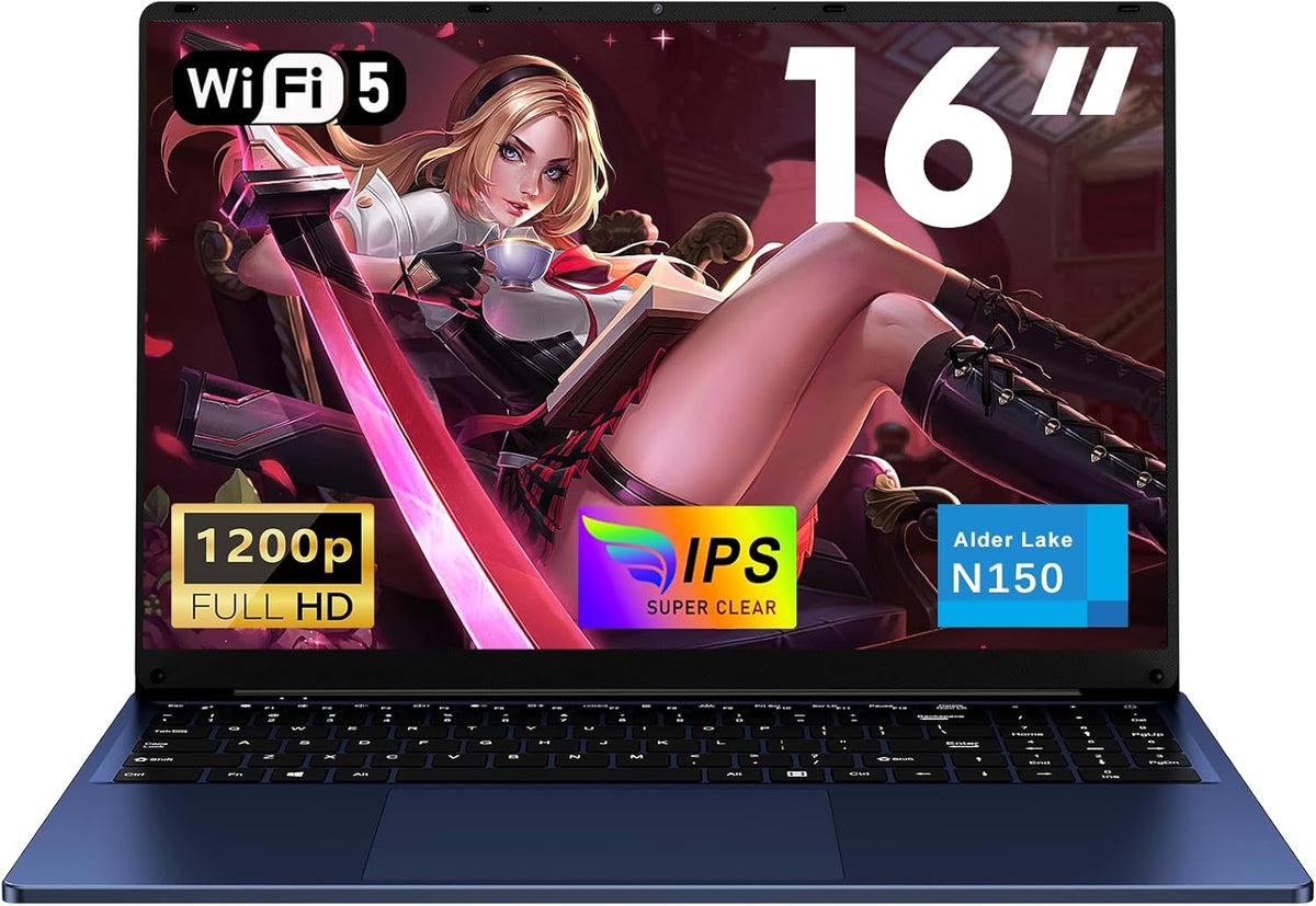 Ordenador portátil, 16 pulgadas, procesador N150 (1,2 a 3,6 GHz), 16 GB de RAM, SSD de 1 TB, ordenador portátil, 1920x1200p/6000 mAh/teclado completo retroiluminado/cámara web/panel táctil