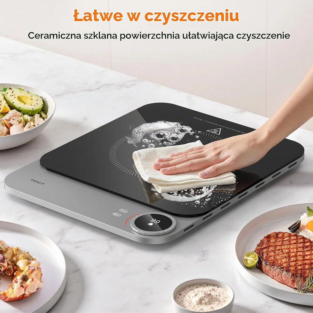 TOKIT Indukcyjna płyta grzewcza 2100 W ze sterowaniem przez aplikację, 99 poziomów mocy, ultra cienka kuchenka indukcyjna (20 mm), przenośna kuchenka indukcyjna do gotowania i biwakowania (aplikacja)