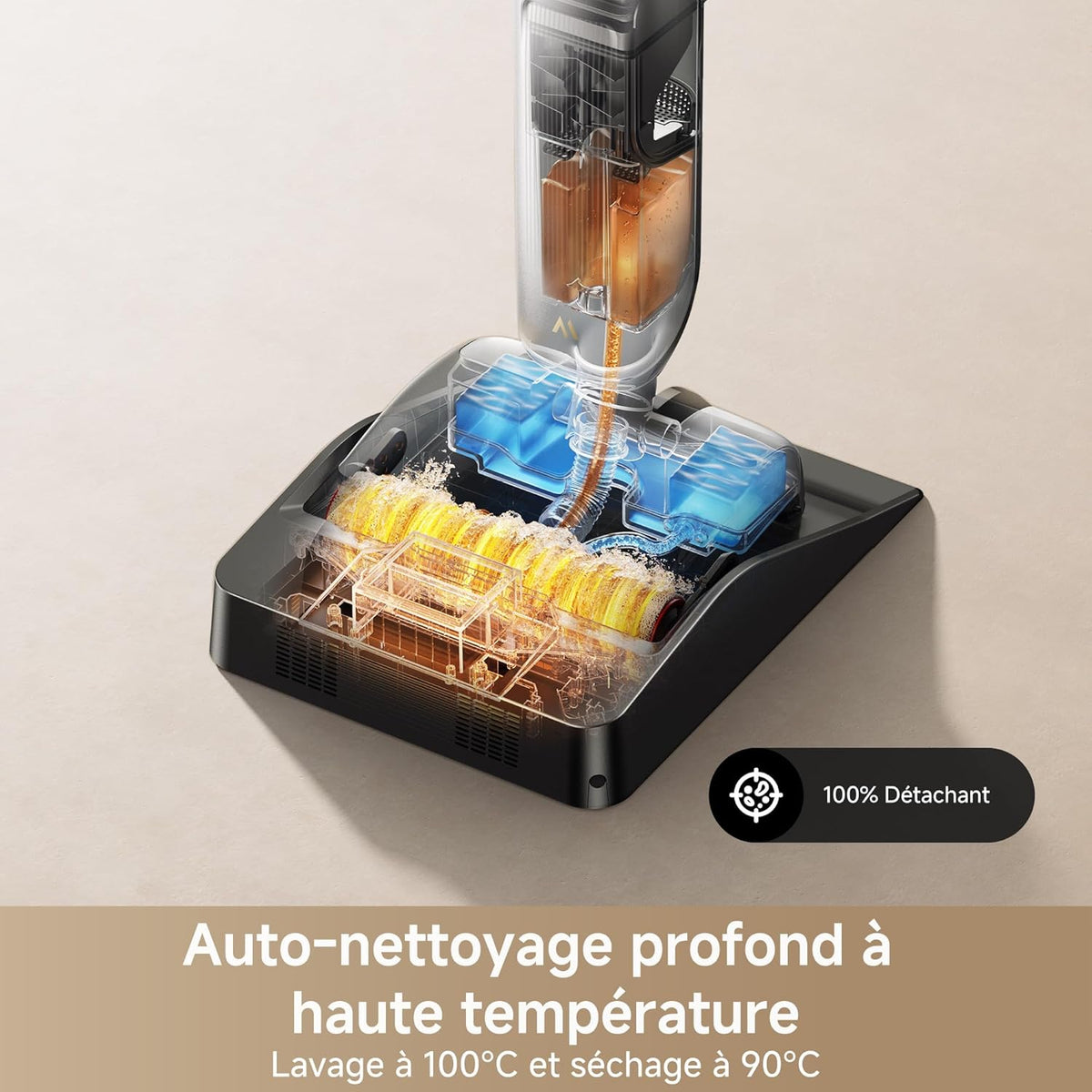 Aspiradora en seco y húmedo Mova X4 Pro, lavado con agua caliente, antienredos, autolimpieza a 100 °C, succión de 20 kPa, estación de carga, cepillo LED, doble borde, ajuste inteligente