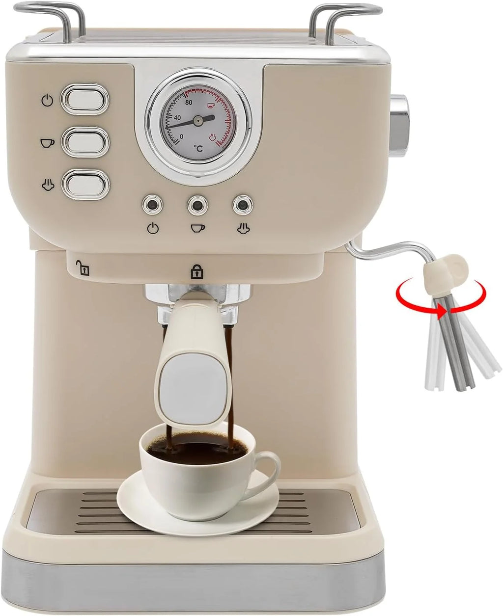 Ekspres do kawy ciśnieniowy, 1050W ekspresy do espresso, 20Bar ekspres do kawy, pojemność zbiornika na wodę 1,5L, zakres temperatur 92℃ ekspres do kawy Barista