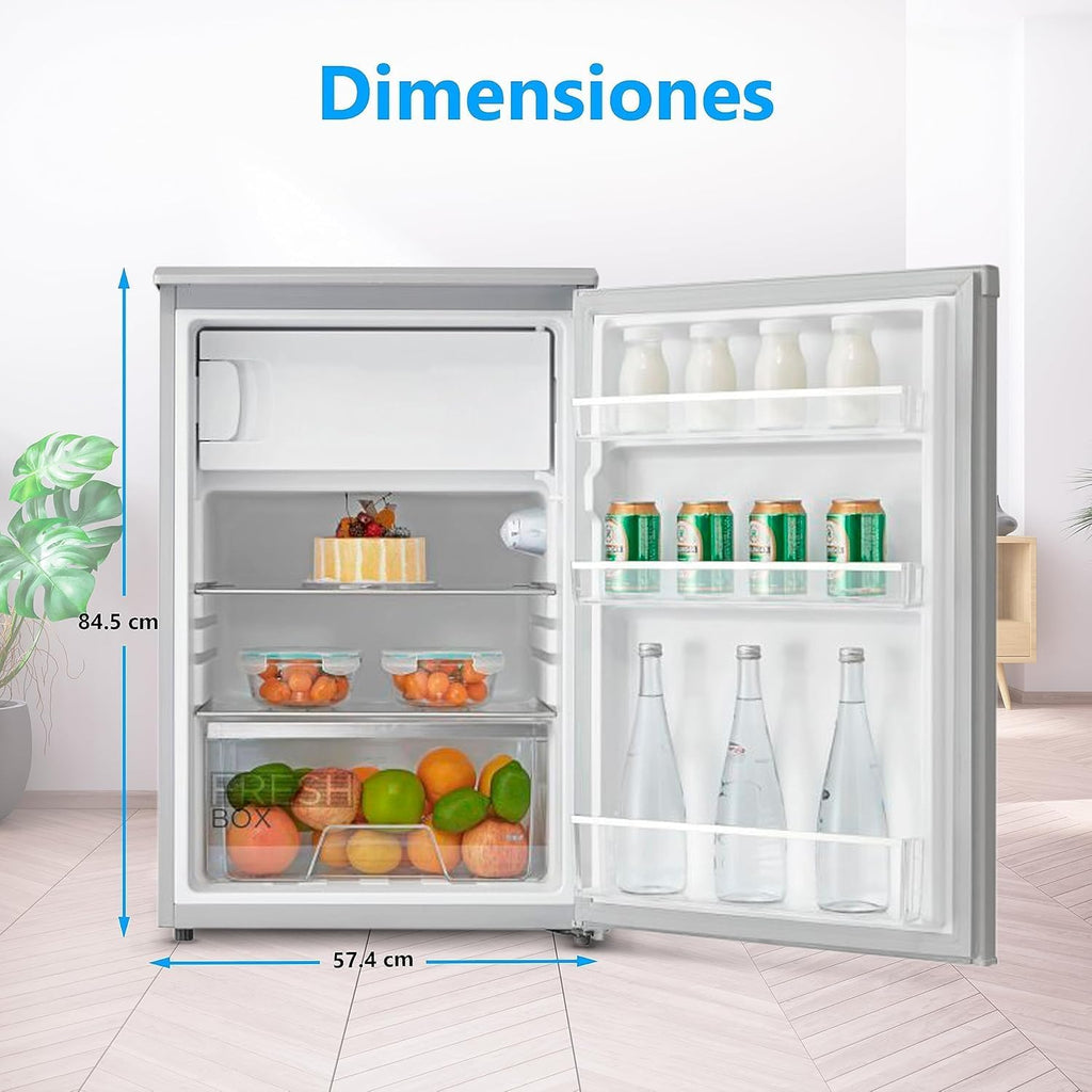 Nevera pequeña Midea 113L con congelador - Mini frigorífico para habitación/caravana/camping - Minibar de bajo consumo - Frigorífico bajo encimera silencioso 39dB + congelador -16º/-24º